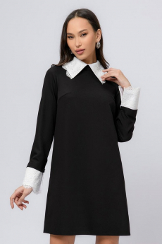 Платье черное длины мини со съемными манжетами и воротником 1001 DRESS со скидкой